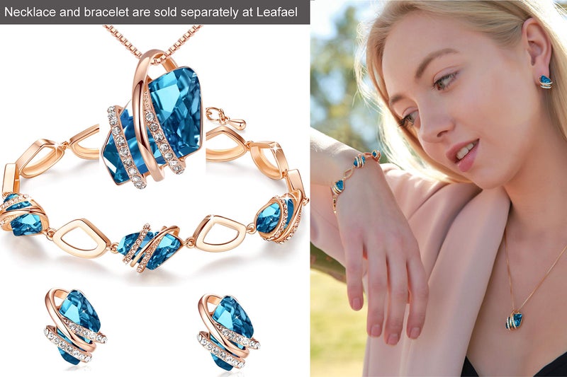 Leafael Wish Stone Stud Earrings Zircon Blue Birthstone Crystal for December, 18K Rose Gold Plated - Image 5